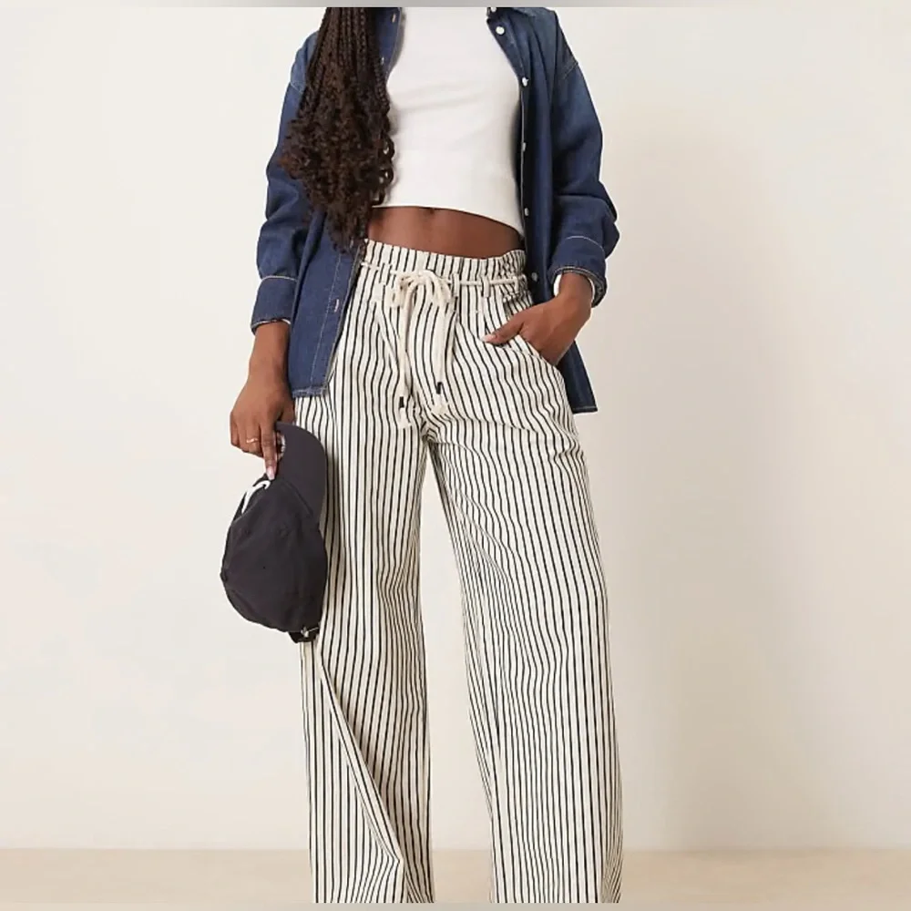 Free People Striped Wide Leg Pants - Black and White - Picture 2 of 7
